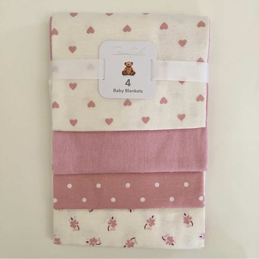 NEW Rene Rofe Baby Receiving Blankets Cotton Pink Hearts Polka Dots Floral